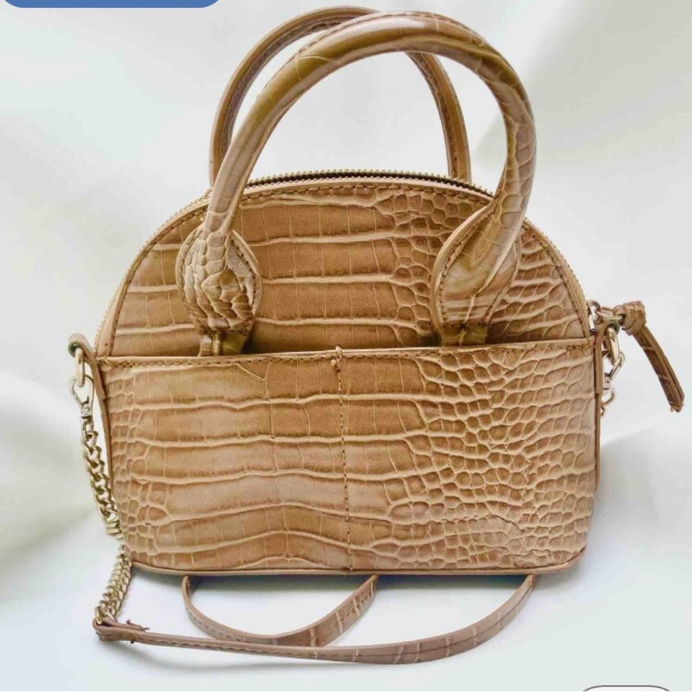 Zara Elegant Tan Crocodile-Embossed Handbag - Picture 3 of 14